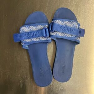 Guess Women's Blue Patterned Slide Sandals